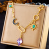 Wholesale Stainless Steel Drop Shape Purple Diamond Facet Pendant Necklace With Electroplating For Women