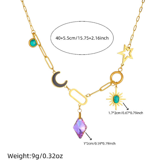 Wholesale Stainless Steel Drop Shape Purple Diamond Facet Pendant Necklace With Electroplating For Women