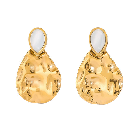 Wholesale Stainless Steel Drop Shaped Cat's Eye Stone Earrings With 18K Gold Electroplating For Women Quiet Design Sense Minimalist Style