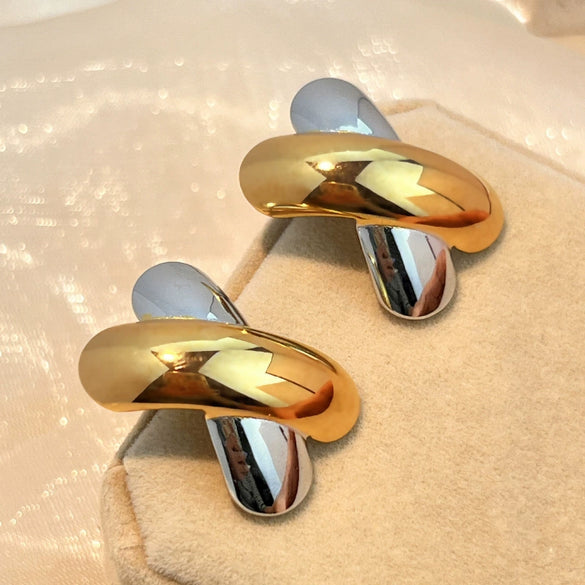 Wholesale Stainless Steel Drop Shaped Heart Shaped Geometric Style Electroplated Gold And Silver Color Matching Couple Earrings