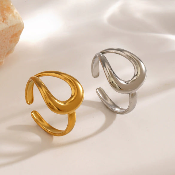Wholesale Stainless Steel Drop Shaped Open Ring For Women With Hip Hop Line Design And Electroplating Treatment