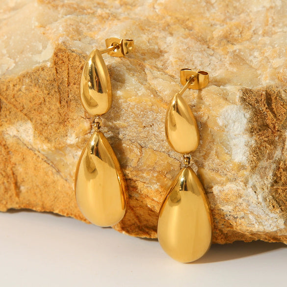 Wholesale Stainless Steel Dropshaped Geometric Earrings For Women With Electroplating Treatment