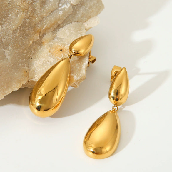 Wholesale Stainless Steel Dropshaped Geometric Earrings For Women With Electroplating Treatment