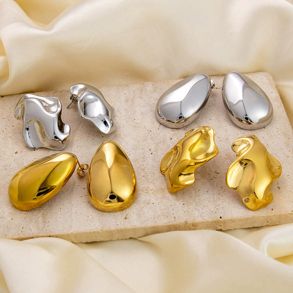 Wholesale Stainless Steel Dropshaped Irregular Retro Earrings Electroplated Jewelry