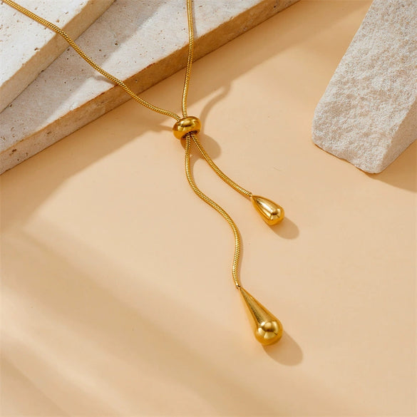 Wholesale Stainless Steel Dropshaped Love Water Drops Bells Pattern Electroplated Earrings And Necklaces Set For Women