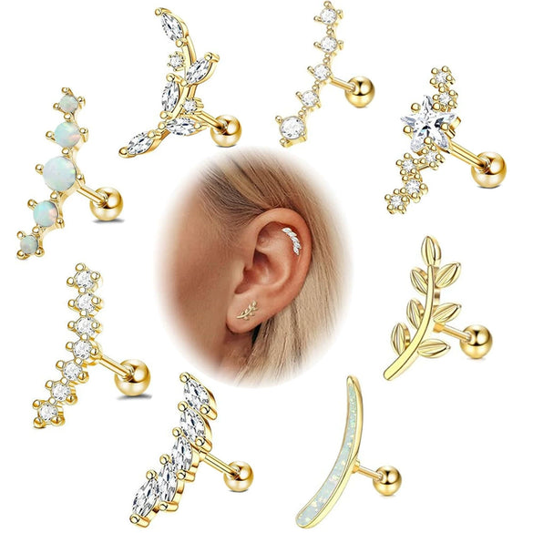Wholesale Stainless Steel Ear Bone Nail Jewelry With Star Shape And 14K Real Gold Plating In Plants And Flowers Style