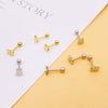 Wholesale Stainless Steel Ear Nails With Fivepointed Star Peach Heart And Cross Shapes Microinlaid Zircon Electroplated For Women