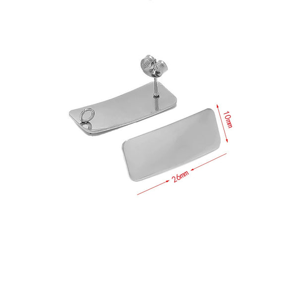 Wholesale Stainless Steel Earring Accessories Asymmetrical Exaggerated Plaid Geometric Electroplated