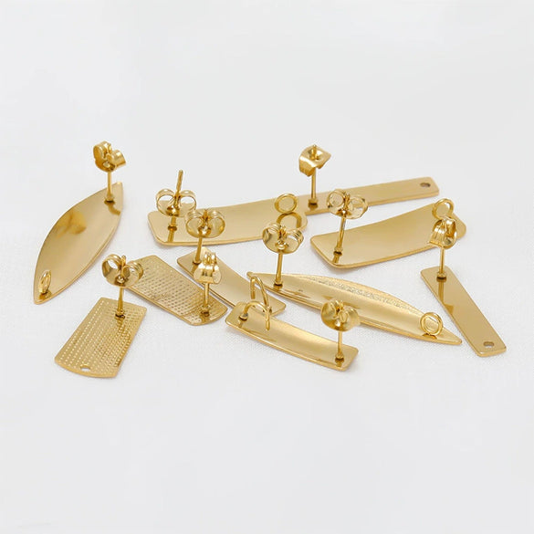Wholesale Stainless Steel Earring Accessories Asymmetrical Exaggerated Plaid Geometric Electroplated