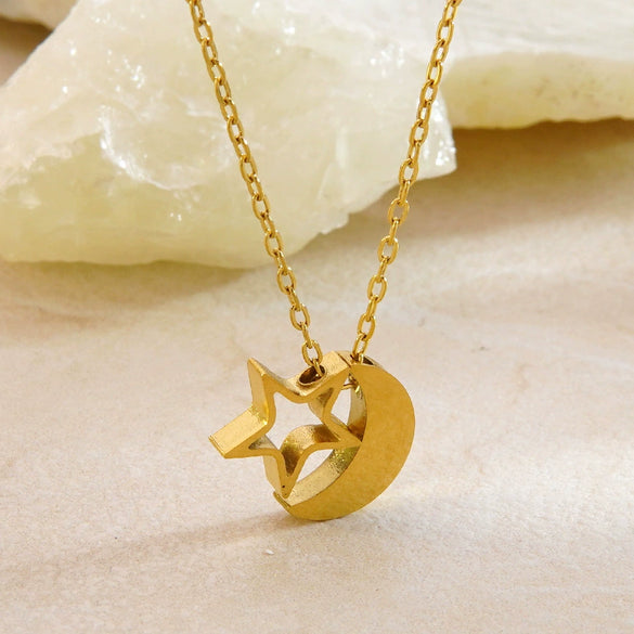 Wholesale Stainless Steel Earrings And Necklace Set With Stars Sun And Moon Clouds And Universe Patterns Electroplated Light Luxury Style