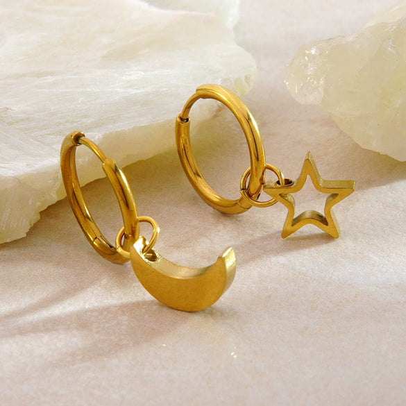 Wholesale Stainless Steel Earrings And Necklace Set With Stars Sun And Moon Clouds And Universe Patterns Electroplated Light Luxury Style