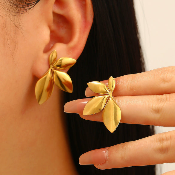 Wholesale Stainless Steel Earrings For Women With Leaf And Geometric Patterns Electroplated Design