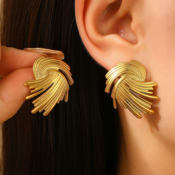 Wholesale Stainless Steel Earrings For Women With Leaf And Geometric Patterns Electroplated Design