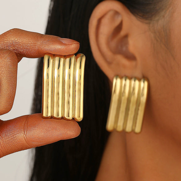 Wholesale Stainless Steel Earrings For Women With Leaf And Geometric Patterns Electroplated Design