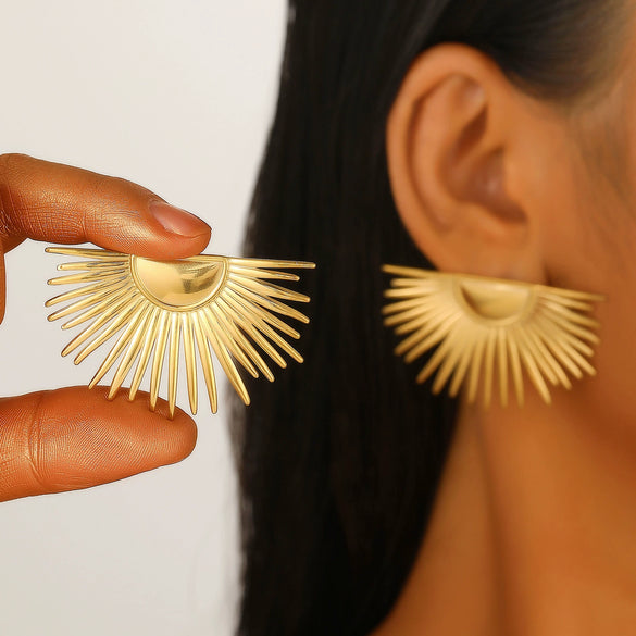 Wholesale Stainless Steel Earrings For Women With Leaf And Geometric Patterns Electroplated Design