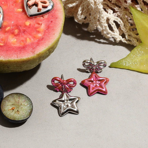 Wholesale Stainless Steel Earrings For Women With Star And Bow Pattern Electroplated Sweet Cool Style