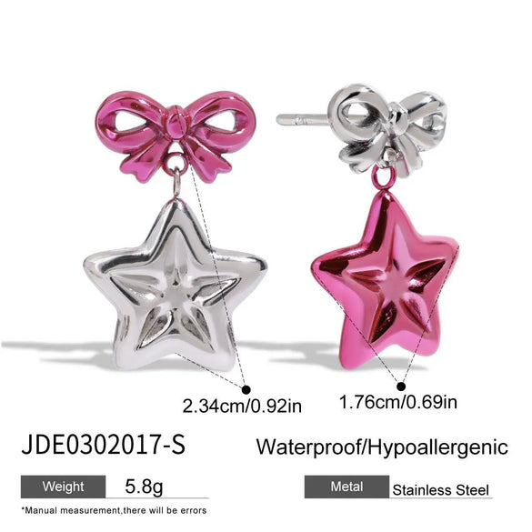 Wholesale Stainless Steel Earrings For Women With Star And Bow Pattern Electroplated Sweet Cool Style