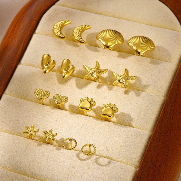 Wholesale Stainless Steel Earrings Goldplated With Heart Moon Starfish Shapes For Women