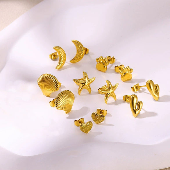 Wholesale Stainless Steel Earrings Goldplated With Heart Moon Starfish Shapes For Women