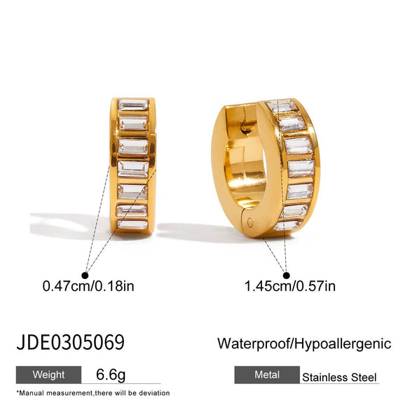 Wholesale Stainless Steel Earrings With Geometric Pattern 18K Gold Electroplated And Square White Diamond