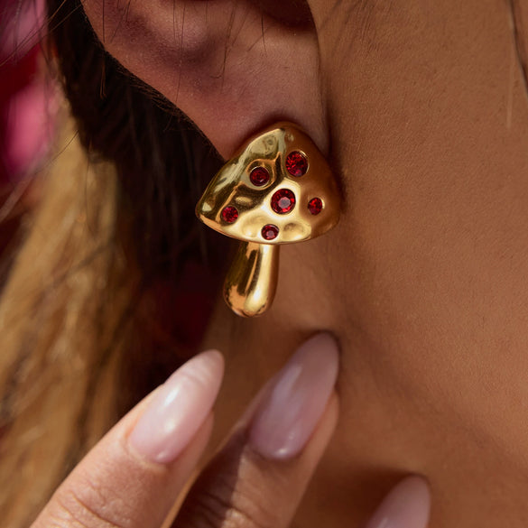 Wholesale Stainless Steel Earrings With Geometric Pattern Mushroom Shape Electroplated For Women
