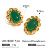 Wholesale Stainless Steel Earrings With Green Agate Geometric Styling Electroplating Treatment For Women