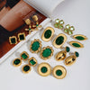 Wholesale Stainless Steel Earrings With Green Agate Geometric Styling Electroplating Treatment For Women