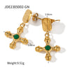Wholesale Stainless Steel Earrings With Green Agate Geometric Styling Electroplating Treatment For Women
