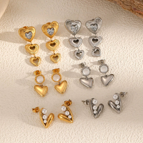 Wholesale Stainless Steel Earrings With Heart And Geometric Shapes For Women Niche Design Electroplated