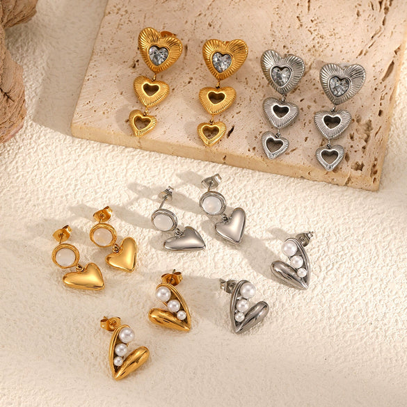 Wholesale Stainless Steel Earrings With Heart And Geometric Shapes For Women Niche Design Electroplated