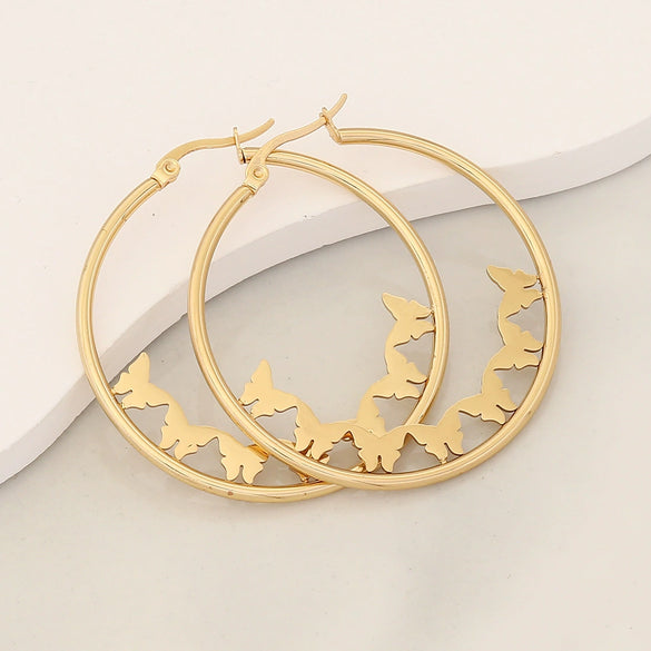 Wholesale Stainless Steel Earrings With Heart Shape And Butterfly Design Electroplated Exaggerated And Personalized For Women
