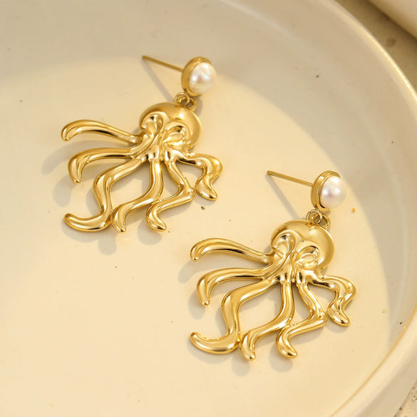 Wholesale Stainless Steel Earrings With Marine Wind Starfish Coral Animal Zodiac And Geometric Patterns Electroplated
