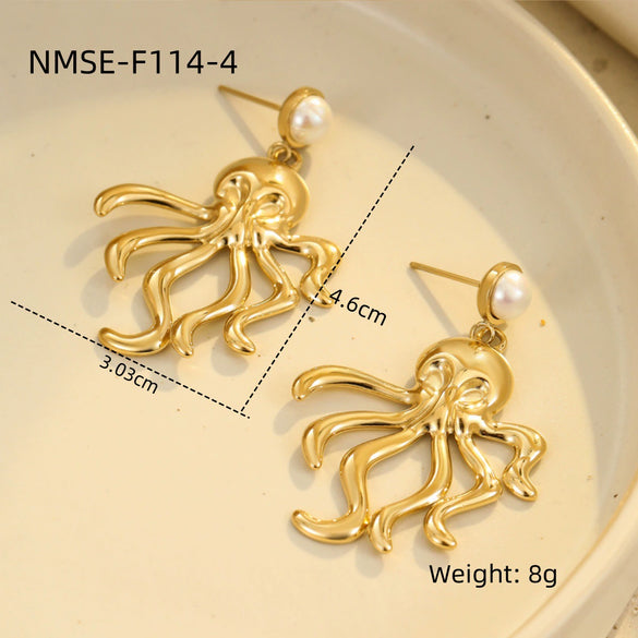 Wholesale Stainless Steel Earrings With Marine Wind Starfish Coral Animal Zodiac And Geometric Patterns Electroplated