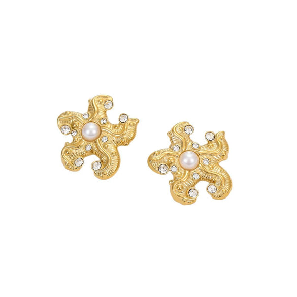 Wholesale Stainless Steel Earrings With Marine Wind Starfish Coral Animal Zodiac And Geometric Patterns Electroplated