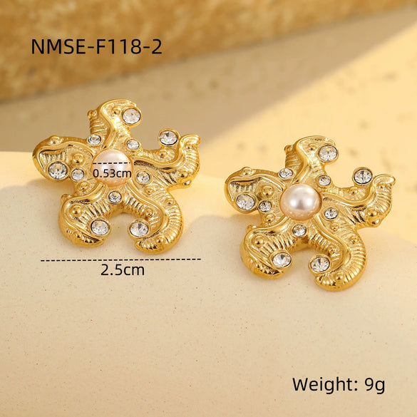 Wholesale Stainless Steel Earrings With Marine Wind Starfish Coral Animal Zodiac And Geometric Patterns Electroplated