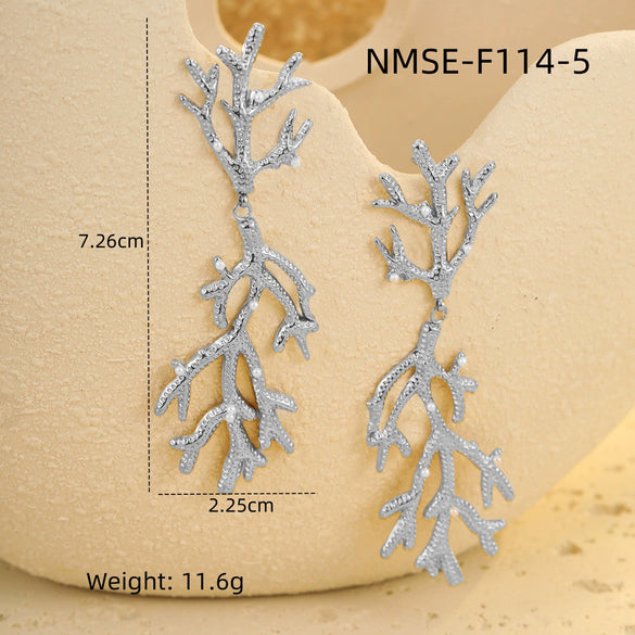 Wholesale Stainless Steel Earrings With Marine Wind Starfish Coral Animal Zodiac And Geometric Patterns Electroplated