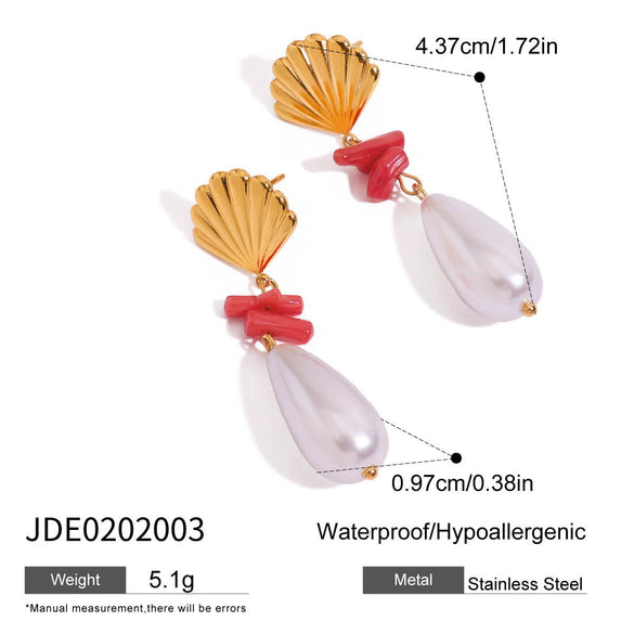Wholesale Stainless Steel Earrings With Pearl Coral Shell Drop Shape Electroplated Quiet Design Personality For Women
