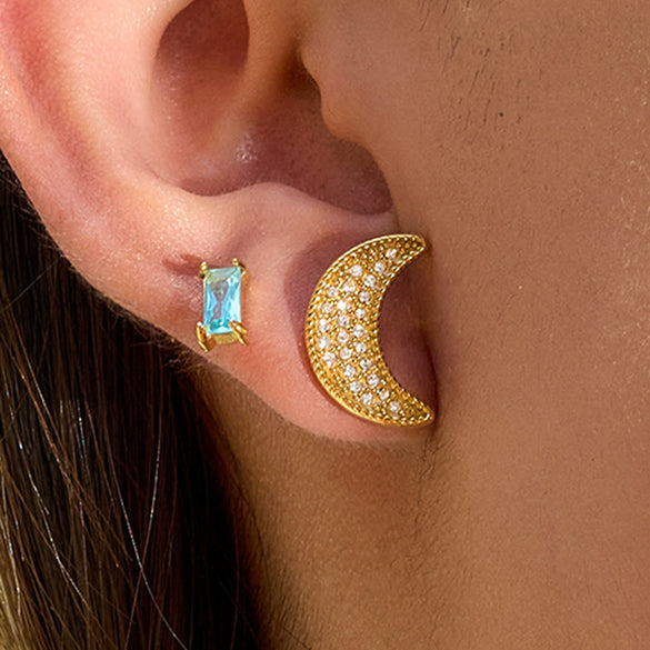 Wholesale Stainless Steel Earrings With White Diamond Moon And Sun Geometric Pattern Electroplated Classic And Minimalist Style