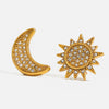 Wholesale Stainless Steel Earrings With White Diamond Moon And Sun Geometric Pattern Electroplated Classic And Minimalist Style