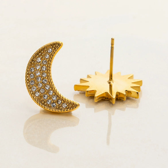 Wholesale Stainless Steel Earrings With White Diamond Moon And Sun Geometric Pattern Electroplated Classic And Minimalist Style