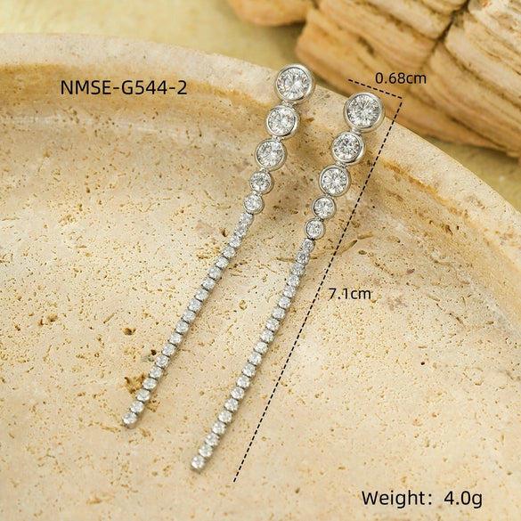 Wholesale Stainless Steel Earrings With Zircon Tassel And Vintage Style Electroplated