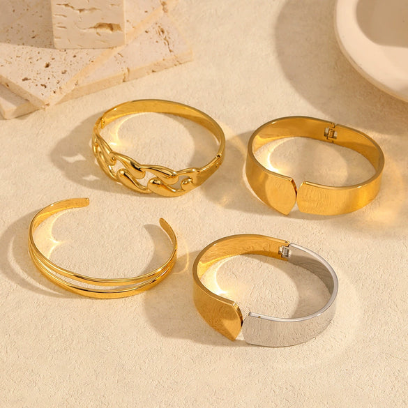 Wholesale Stainless Steel Elastic Bracelet For Women Highend Geometric Style 18K Gold Hollow Opening Electroplated