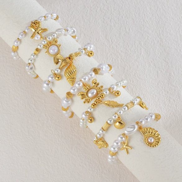 Wholesale Stainless Steel Electroplated Animal Zodiac Pearl Women's Bracelet Jewelry