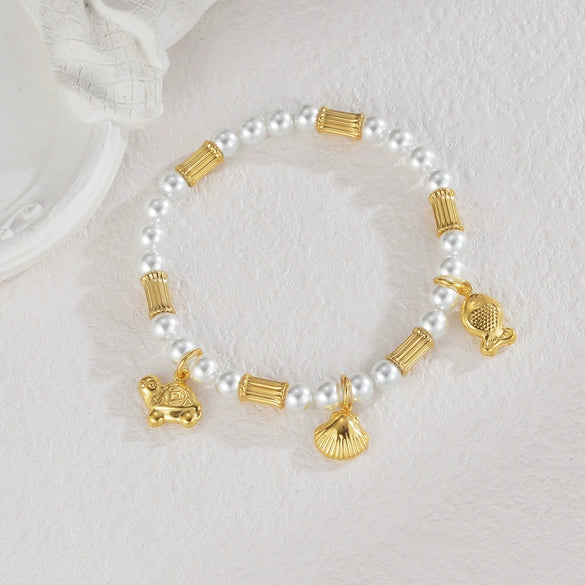 Wholesale Stainless Steel Electroplated Animal Zodiac Pearl Women's Bracelet Jewelry