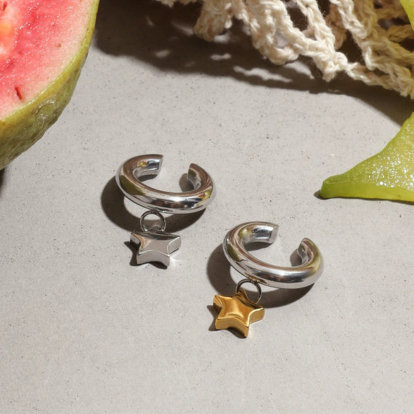 Wholesale Stainless Steel Electroplated Bow And Fivepointed Star Ear Clip Earrings Jewelry Sweet Cool Style