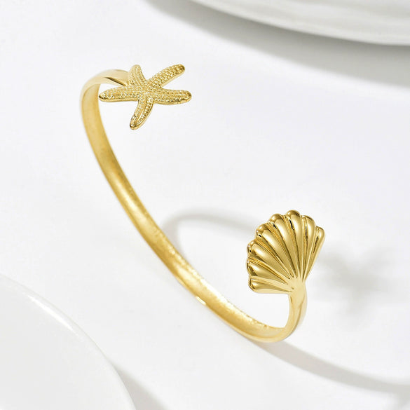 Wholesale Stainless Steel Electroplated Bracelet With Starfish And Shell Shapes Stackable Lightning Series