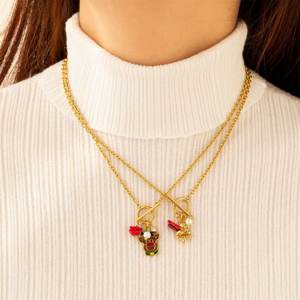 Wholesale Stainless Steel Electroplated Christmas Elk Ot Buckle Necklace With Cartoon Animal Pendant For Women