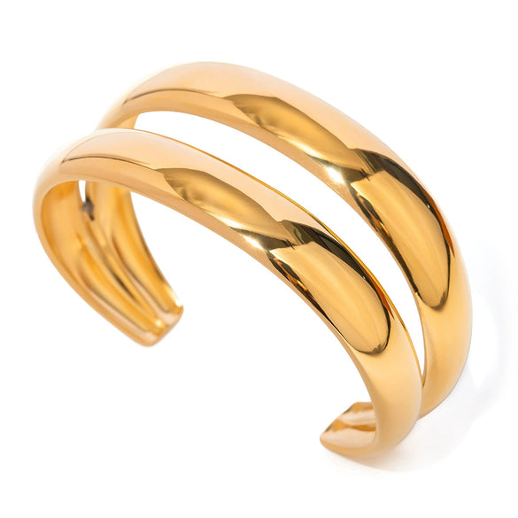 Wholesale Stainless Steel Electroplated Convex Smooth Double Opening Bracelet In Ins And Geometric Style 18K Gold Plated Quiet Design Non Fading Jewelry