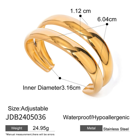 Wholesale Stainless Steel Electroplated Convex Smooth Double Opening Bracelet In Ins And Geometric Style 18K Gold Plated Quiet Design Non Fading Jewelry