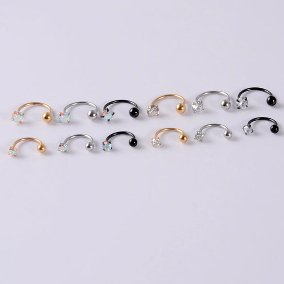Wholesale Stainless Steel Electroplated Cshaped Zircon Earrings